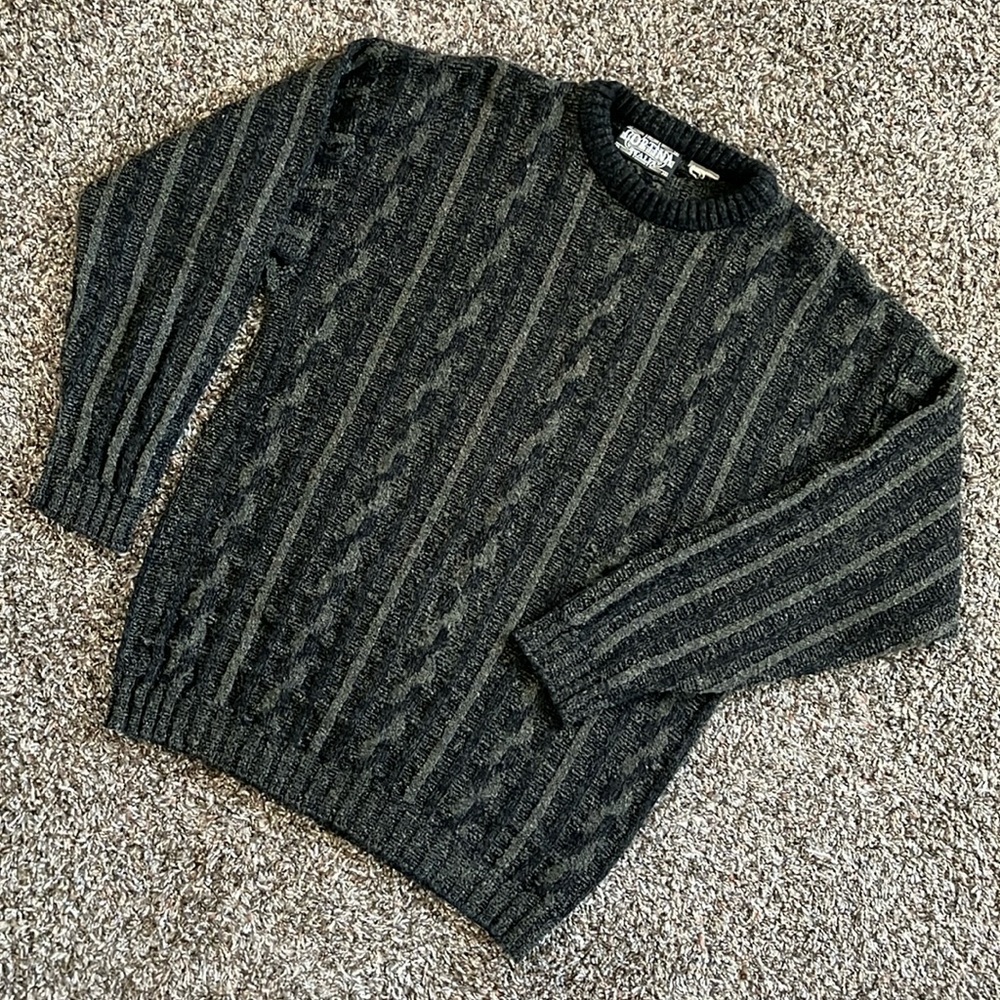 Cortina Italia Wool Blend Chunky Texture Grandpa Crewneck Sweater, Size Large
